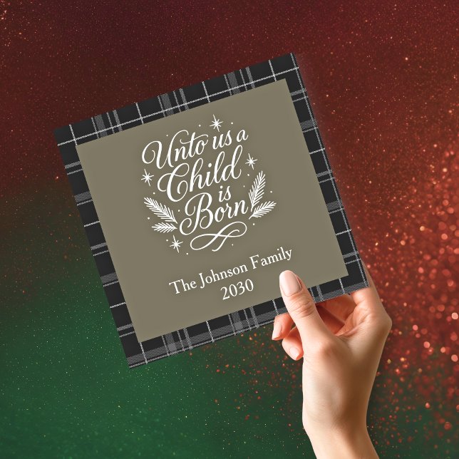 Cartes Pour Fêtes Annuelles Unto Us A Child Is Born Square Photo Christmas (Créateur téléchargé)