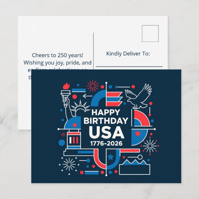 CARTES POUR FÊTES ANNUELLES USA 250 (Devant / Derrière)