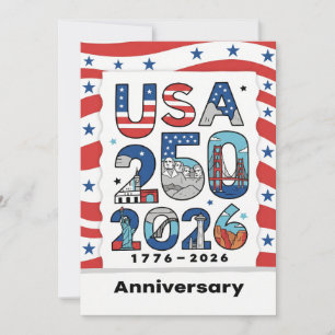 Cartes Pour Fêtes Annuelles USA 250 Anniversaire Histoire Patriotique Américai