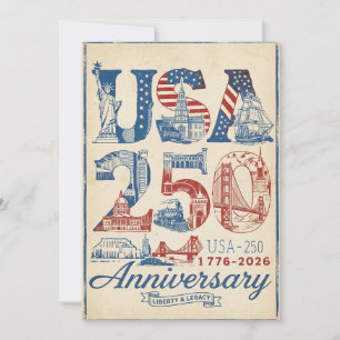 Cartes Pour Fêtes Annuelles USA 250 Anniversaire Vintage rétro Americana