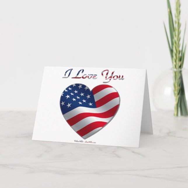 Cartes Pour Fêtes Annuelles USA Flag Heart Je t'aime (Devant)