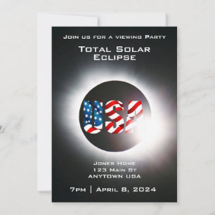 Cartes Pour Fêtes Annuelles USA FLAG Total éclipse solaire 8 avril 2024