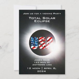 Cartes Pour Fêtes Annuelles USA FLAG Total éclipse solaire 8 avril 2024