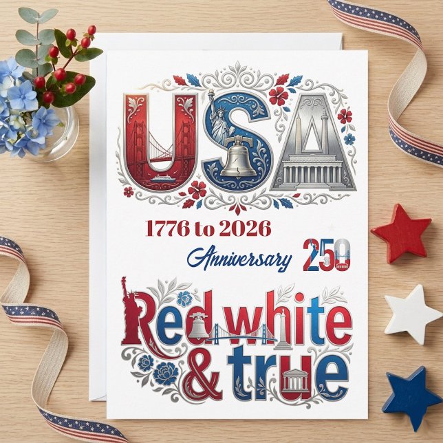 Cartes Pour Fêtes Annuelles USA patriotique 250e anniversaire historique améri (Patriotic USA 250 Anniversary American Historical Holiday Card)