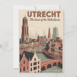 Cartes Pour Fêtes Annuelles Utrecht Pays-Bas Skyline Rétro Cité Voyage