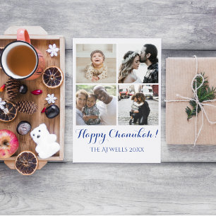 Cartes Pour Fêtes Annuelles Vacances 4 Photos Happy Chanukah Famille Blanc