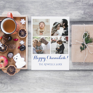 Cartes Pour Fêtes Annuelles Vacances 4 Photos Happy Chanukah Famille Blanc