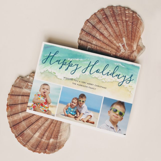 Cartes Pour Fêtes Annuelles Vacances à la plage Joyeuses Fêtes Côtière 3-Photo (Créateur téléchargé)