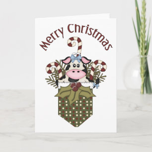 Cartes Pour Fêtes Annuelles Vacances adorables Vache de Noël Tee - shirts, GIf