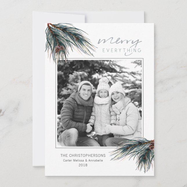 Cartes Pour Fêtes Annuelles Vacances Aquarelle Pine MERRY TOUT Photo (Devant)