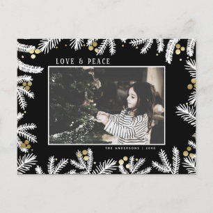 Cartes Pour Fêtes Annuelles Vacances Black & Gold Pine & Berries