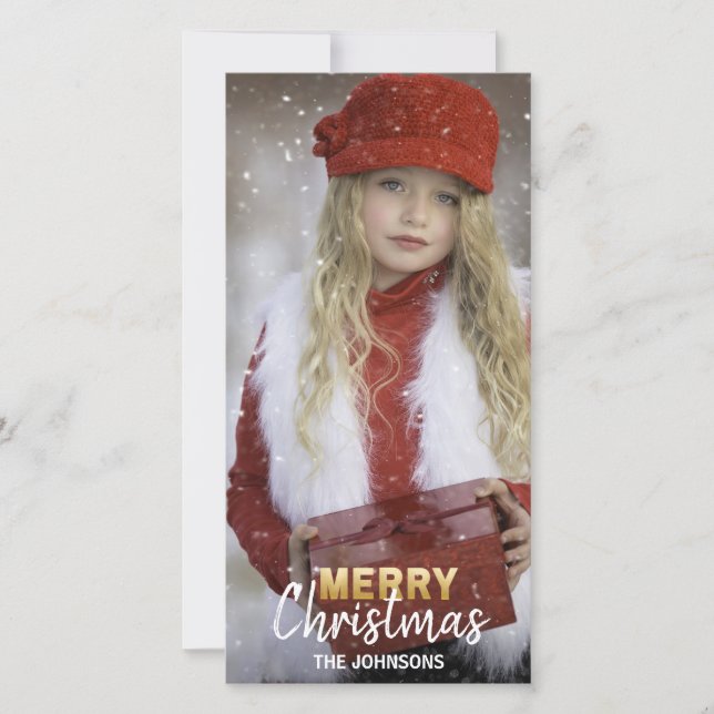 Cartes Pour Fêtes Annuelles Vacances blanches en or Joyeux Noël| PHOTO (Devant)