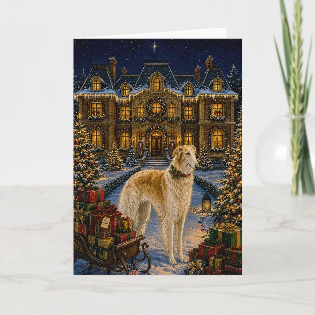 Cartes Pour Fêtes Annuelles Vacances Borzoï  (Devant)