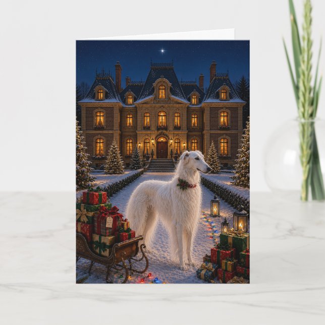 Cartes Pour Fêtes Annuelles Vacances Borzoï  (Devant)