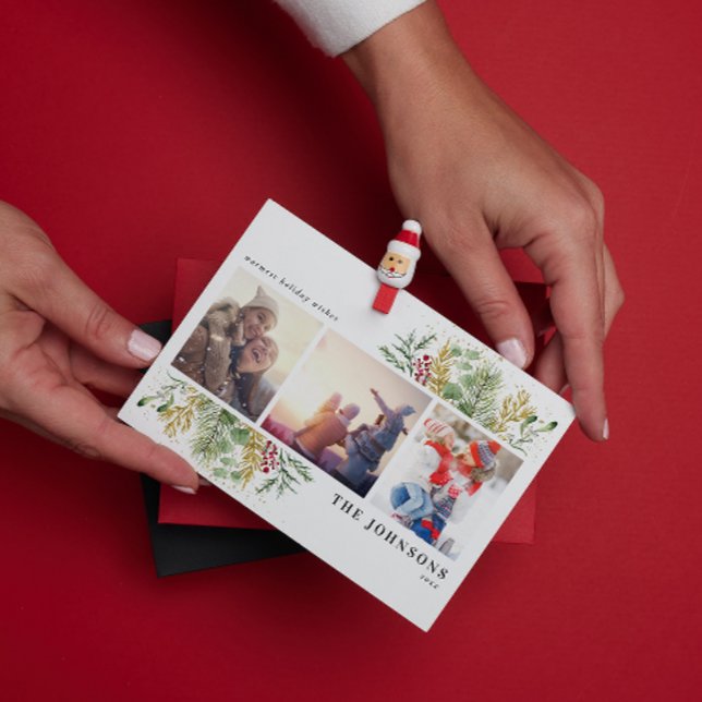 Cartes Pour Fêtes Annuelles Vacances Botanique d'hiver Gold Wives (Be sure to send your loved ones a special Christmas post card this year.)