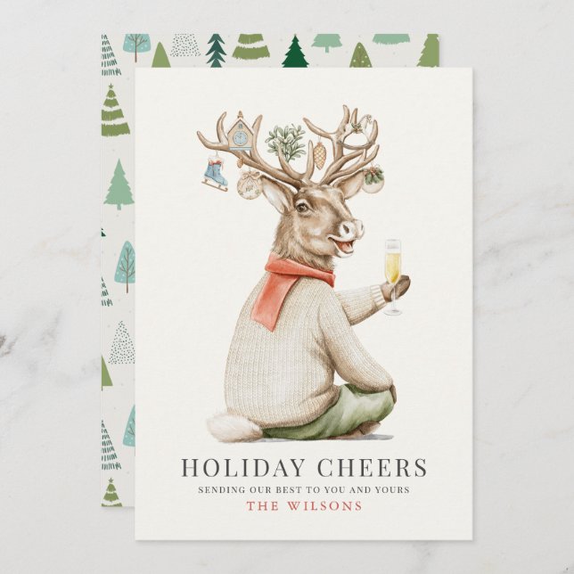 Cartes Pour Fêtes Annuelles Vacances Chefs Funny Reindeer Ornements Noël (Devant / Derrière)