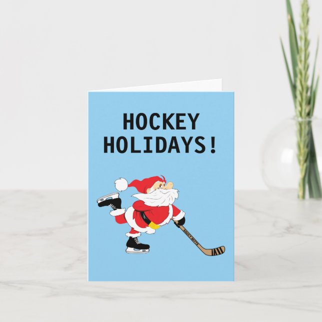 Cartes Pour Fêtes Annuelles Vacances de hockey Père Noël Patinage Noël (Devant)