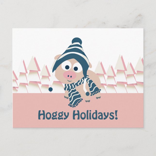 Cartes Pour Fêtes Annuelles Vacances de Hoggy ! Porc mignon d'hiver (Devant)