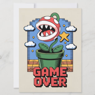 Cartes Pour Fêtes Annuelles Vacances de jeu Game Over Plante Piranha Vintage
