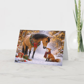 Cartes Pour Fêtes Annuelles Vacances de Noël avec Fox et Horse Woods