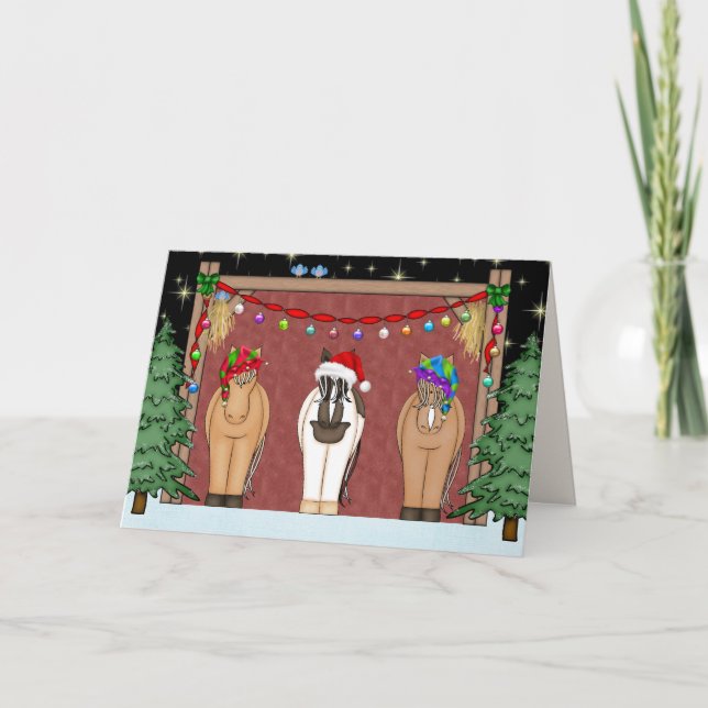 Cartes Pour Fêtes Annuelles Vacances de Noël pour les Chevaux amusants (Devant)