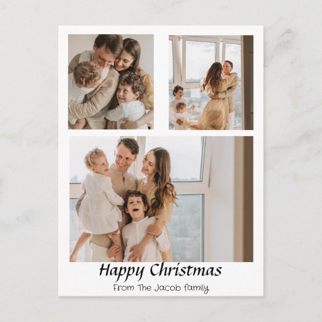 Cartes Pour Fêtes Annuelles Vacances de Noël Script centré sur trois photos (Devant)