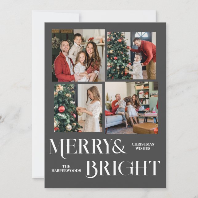 Cartes Pour Fêtes Annuelles Vacances de Noël Script Famille Photo Collage (Devant)