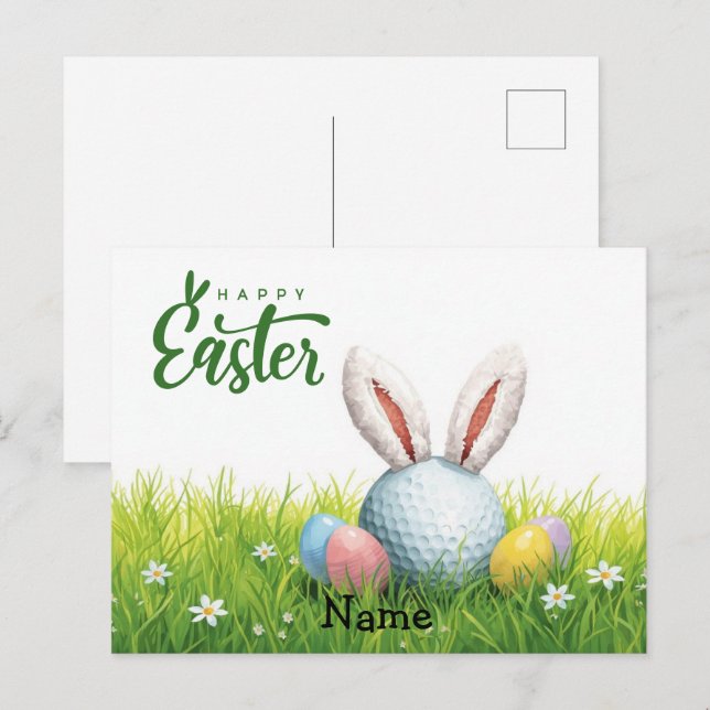 Cartes Pour Fêtes Annuelles Vacances de Pâques de golf pour golfeur  (Devant / Derrière)