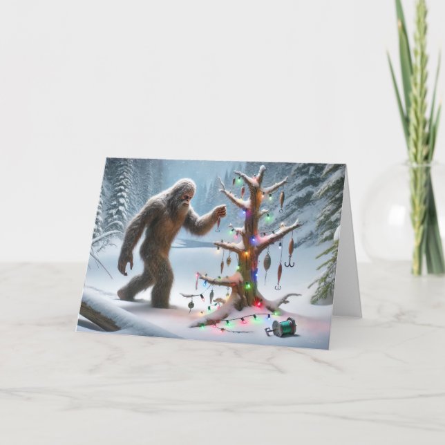 CARTES POUR FÊTES ANNUELLES VACANCES DE PÊCHE À BIGFOOT - ARBRE DE NOËL (Devant)