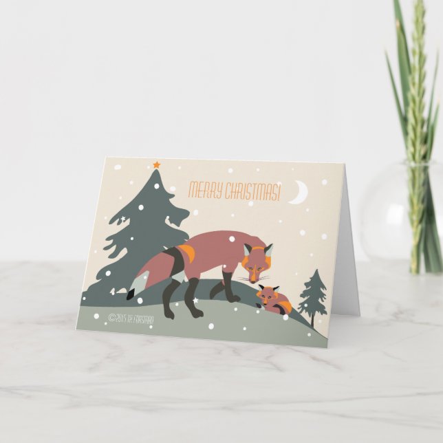 Cartes Pour Fêtes Annuelles Vacances de RENARD. Fox et bébé dans la (Devant)