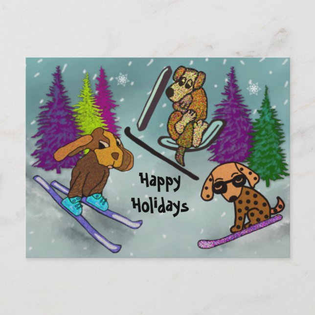 Cartes Pour Fêtes Annuelles Vacances de ski de chiot bonnes fêtes (Devant)