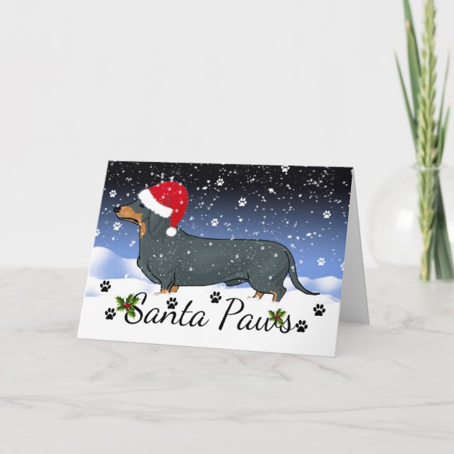 Cartes Pour Fêtes Annuelles Vacances d'hiver de pattes de Père Noël de teckel (Devant)