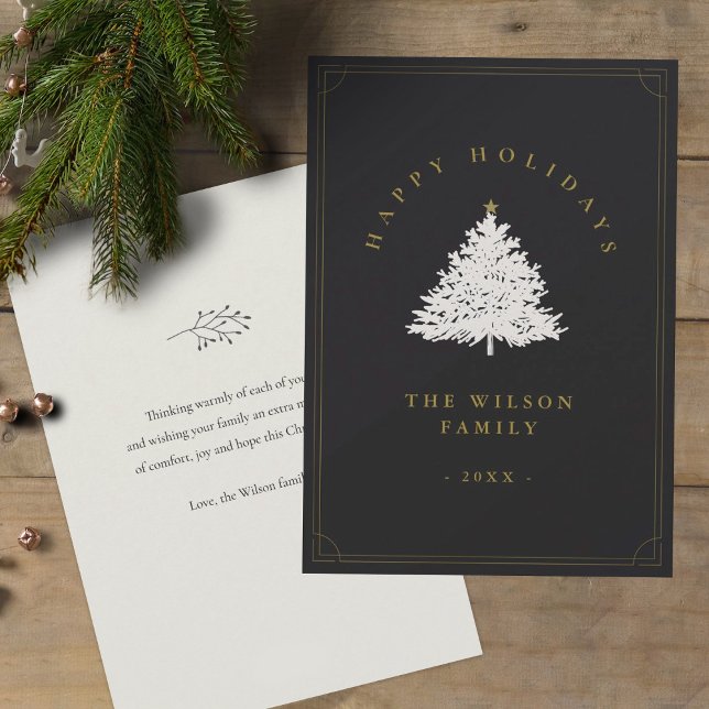 Cartes Pour Fêtes Annuelles Vacances éditables Rustique Gold et sapin de Noël (Créateur téléchargé)