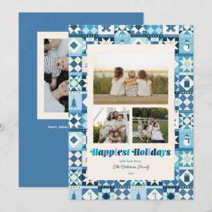 Cartes Pour Fêtes Annuelles Vacances en patchwork Nuances de bleu Trois photos