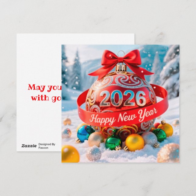 Cartes Pour Fêtes Annuelles Vacances festives du Nouvel An 2026 (Devant / Derrière)
