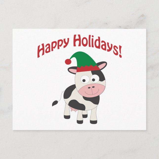 Cartes Pour Fêtes Annuelles Vacances Joyeuses Noël Elf Cow (Devant)
