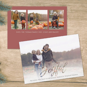 Cartes Pour Fêtes Annuelles Vacances Joyeux Script Élégant Rouge Simple 4 Phot