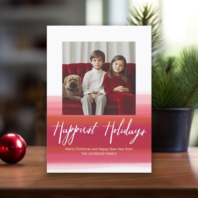 Cartes Pour Fêtes Annuelles Vacances les plus agréables Aquarelle moderne 1 Ph (Online Christmas Card - Print and Download Options)