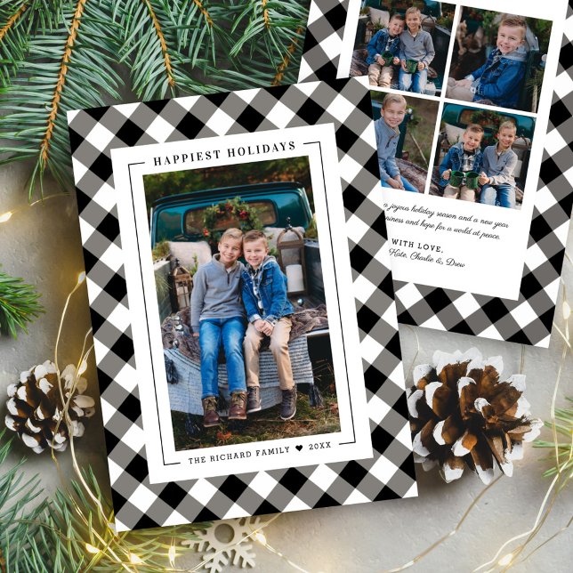 Cartes Pour Fêtes Annuelles Vacances les plus agréables Black Buffalo Plaid Ph (Créateur téléchargé)