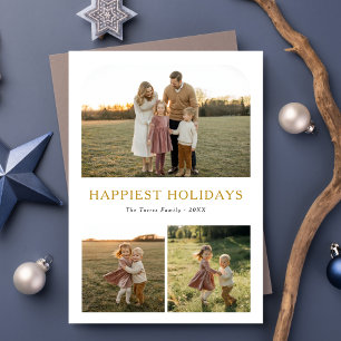 Cartes Pour Fêtes Annuelles Vacances les plus heureux Élégant or Famille Noël