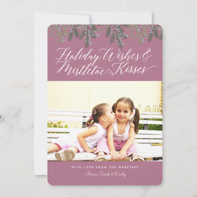 Cartes Pour Fêtes Annuelles Vacances & Mistletoe Kisses Photo de Noël (Devant)