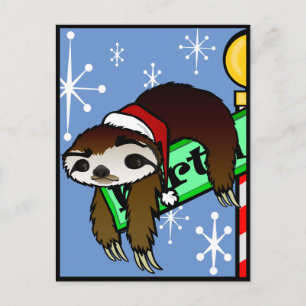 CARTES POUR FÊTES ANNUELLES VACANCES NOËL PÈRE NOËL SLOTH VERTICAL POSTCARD