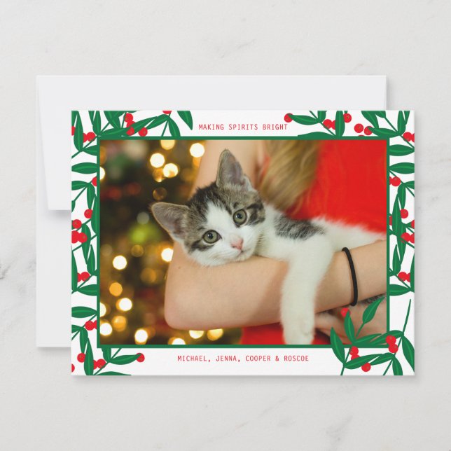 Cartes Pour Fêtes Annuelles VACANCES PHOTO | Christmas Holly & Berries Noel (Devant)