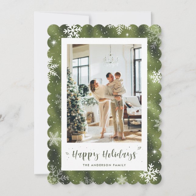 Cartes Pour Fêtes Annuelles Vacances photo de neige verte (Devant)