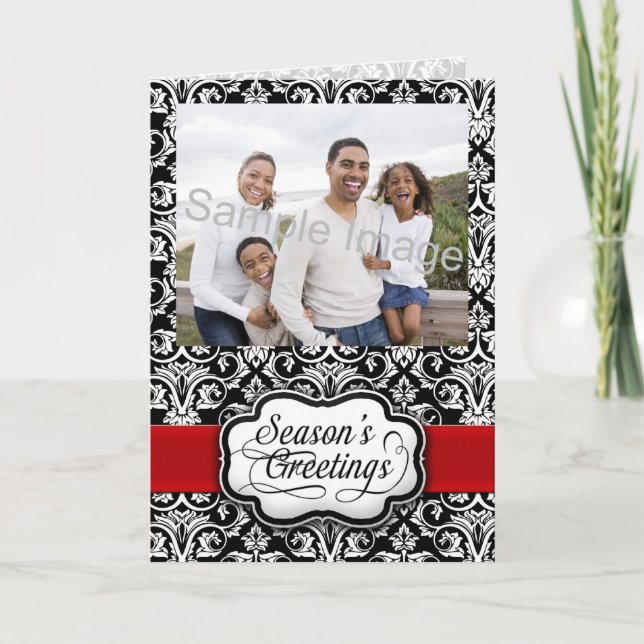 Cartes Pour Fêtes Annuelles Vacances Rouge/Noir Damas (Devant)