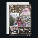 Cartes Pour Fêtes Annuelles Vacances Rustique Bois et Vin Photo et Logo<br><div class="desc">Rustic Wood Arrière - plan avec des vignes à main mignonne trois photo collage de Noël modèle de carte de voeux de Noël. Tout le texte est réglable. Option de téléchargement de photos et de logos. 
Joyeux jours fériés de votre bureau,  nom commercial ou propriétaire d'entreprise individuel.</div>