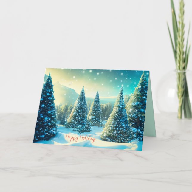 Cartes Pour Fêtes Annuelles Vacances Snowy Pine Tree Forest Hiver Wonderland (Devant)