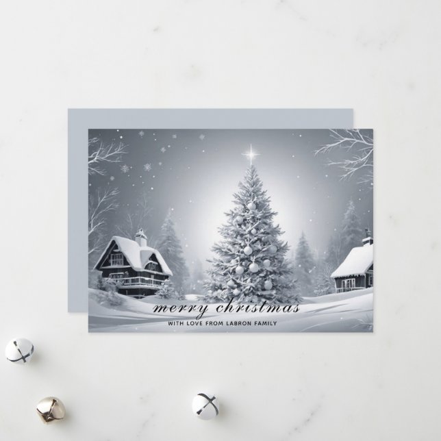 Cartes Pour Fêtes Annuelles Vacances traditionnelles d'hiver enneigé Noël (Devant/Arrière en situation)
