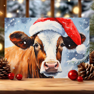 Cartes Pour Fêtes Annuelles Vache à Santa Hat Funny Noël