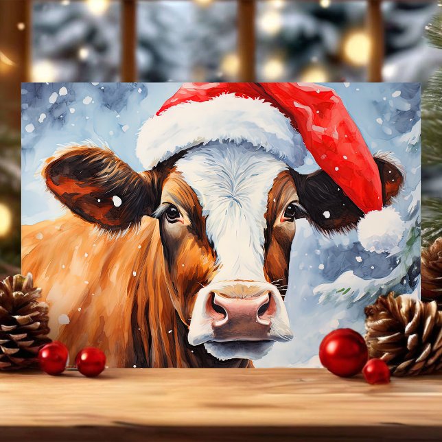 Cartes Pour Fêtes Annuelles Vache à Santa Hat Funny Noël (Créateur téléchargé)